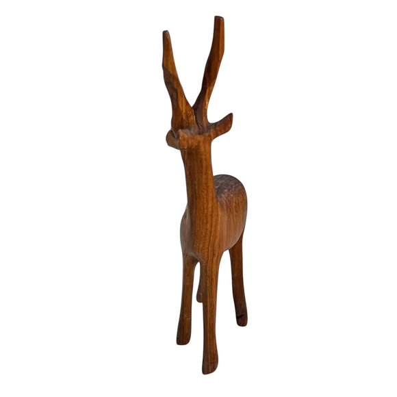 Hand-Carved Wooden Antelope Figurine 5.75" x 2.25" Decor Nature Sculpture Art - Picture 5 of 9